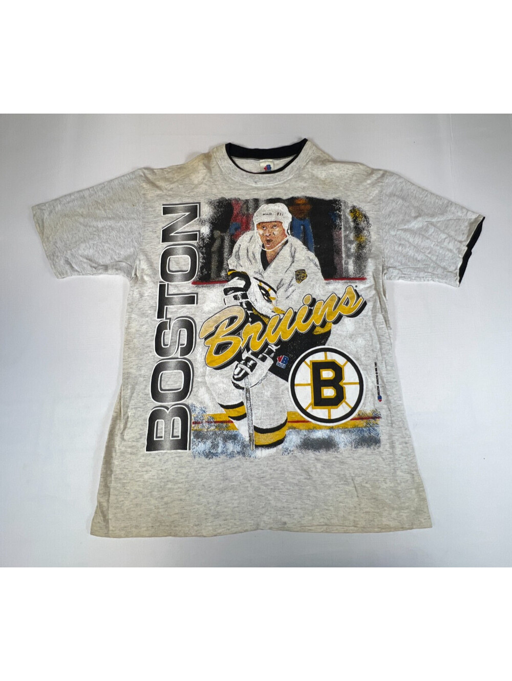 Vintage 1991 Boston Bruins NHL Hockey T-Shirt Men Grey Graphic Tee Large